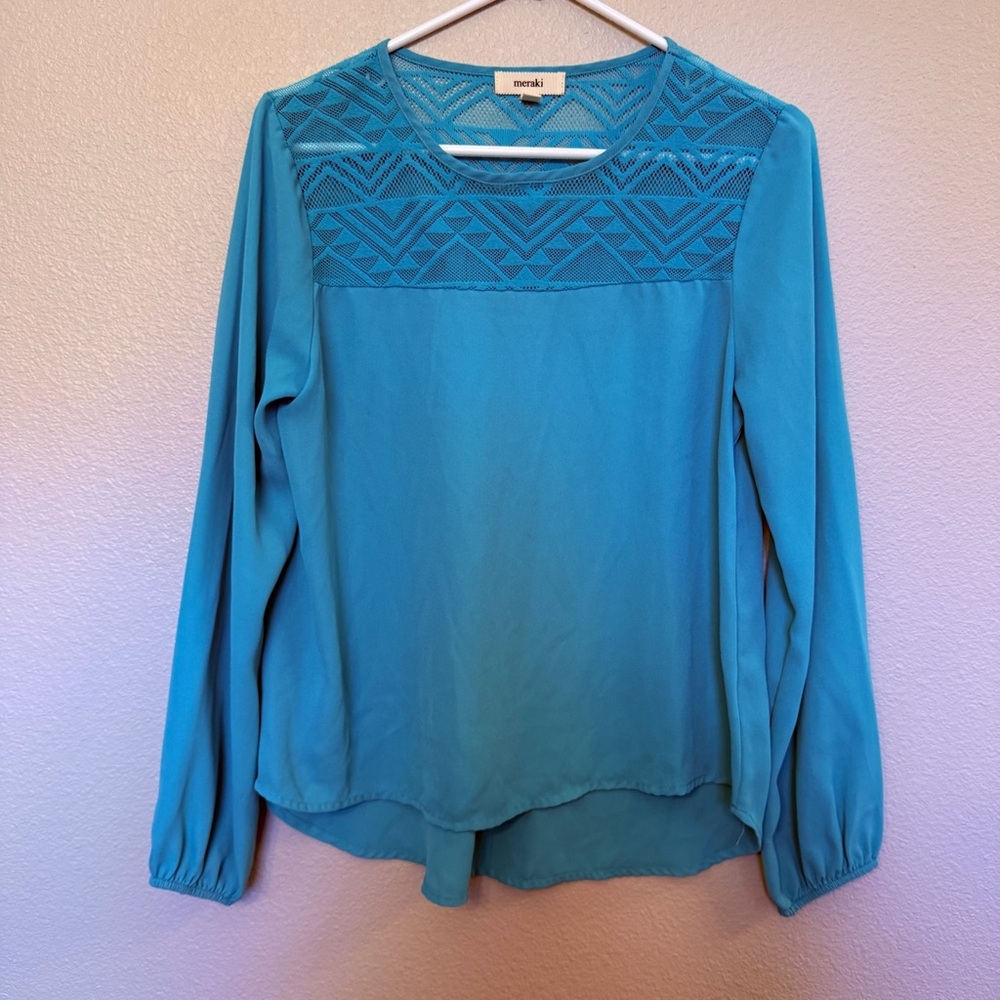 Meraki Turquoise Lace Yoke Blouse